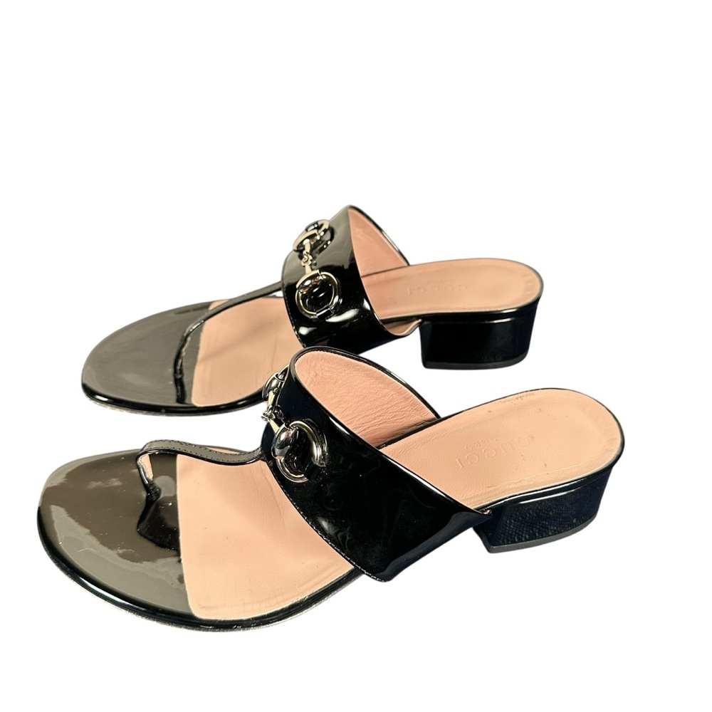 GUCCI Patent T-Bar Strap Horsebit Sandals - Picture 5 of 11